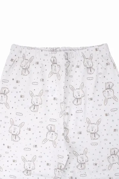 Kız Çocuk Ekru Tavşan Desenli Çıtçıtlı Pijama Takımı
