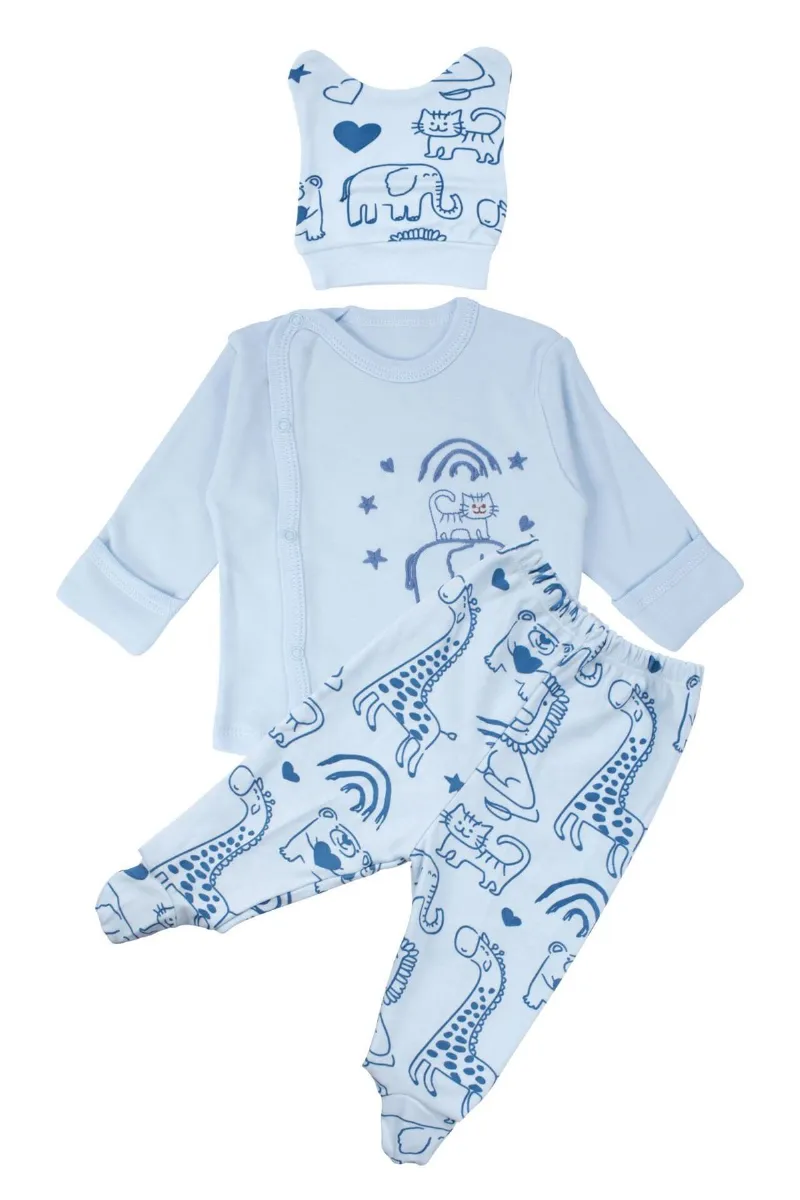 Erkek Bebek Mavi Fil Nakışlı Pijama Takımı