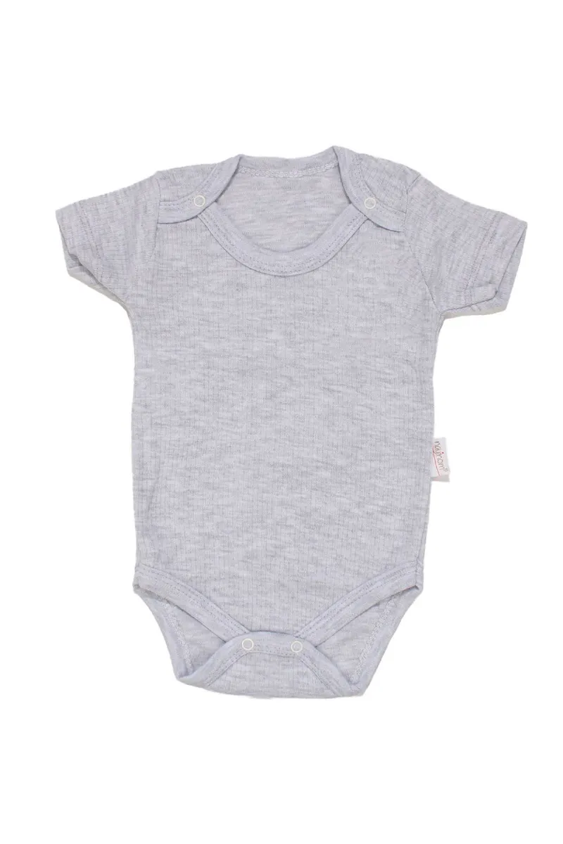 Unisex Gri Raporlu Kısa Kol Çıt Çıtlı Body Zıbın
