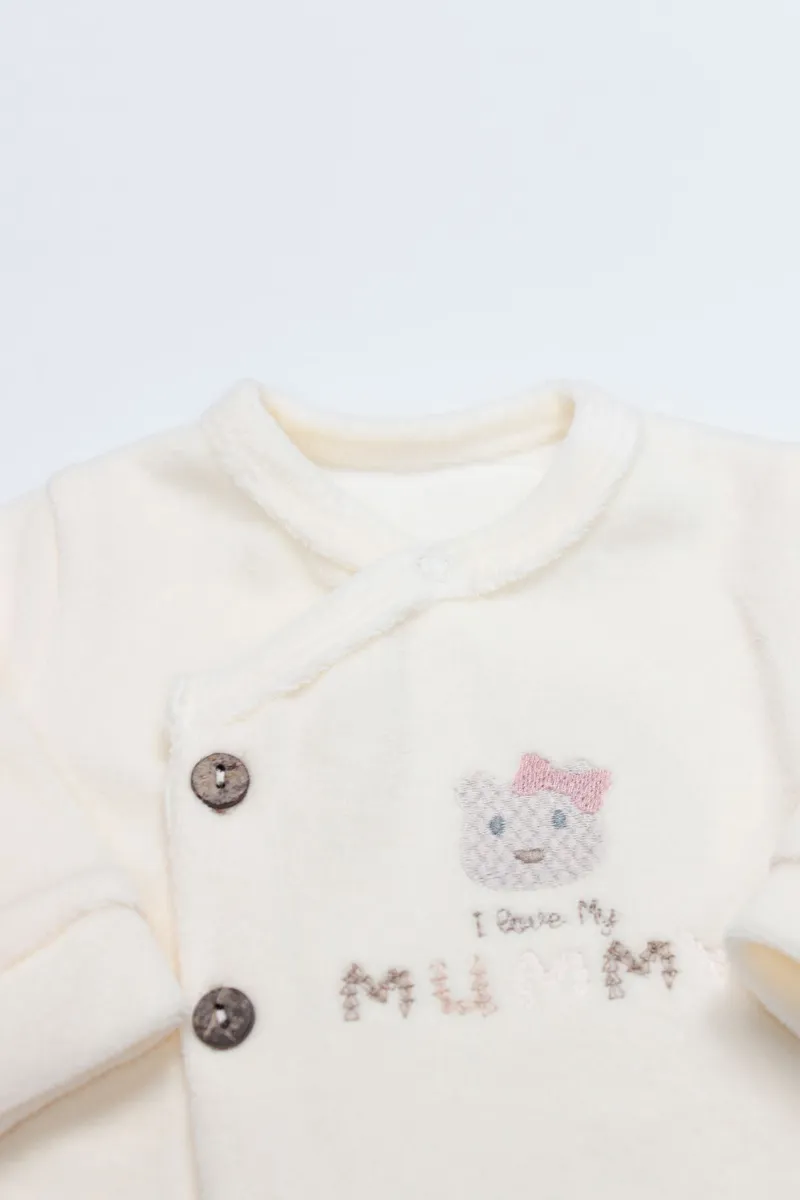 Bistyle Tulum Kadife I Love Mummy 15123 Ekru