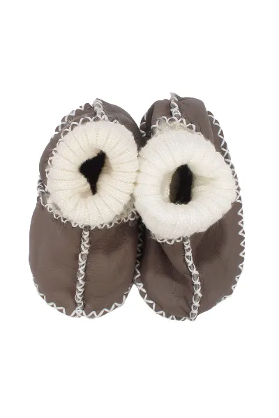 Unisex Kahve Kuzu Derisi İçi Yünlü Bebek Patik Panduf