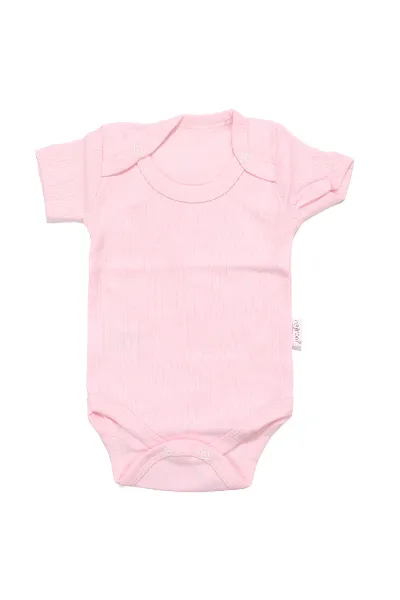 Unisex Pembe Raporlu Kısa Kol Çıtçıtlı Body Zıbın