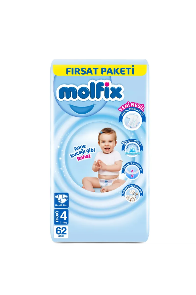 Molfix Bebek Bezi Fırsat Paketi 4 Beden 7-14 Kg 62 Adet
