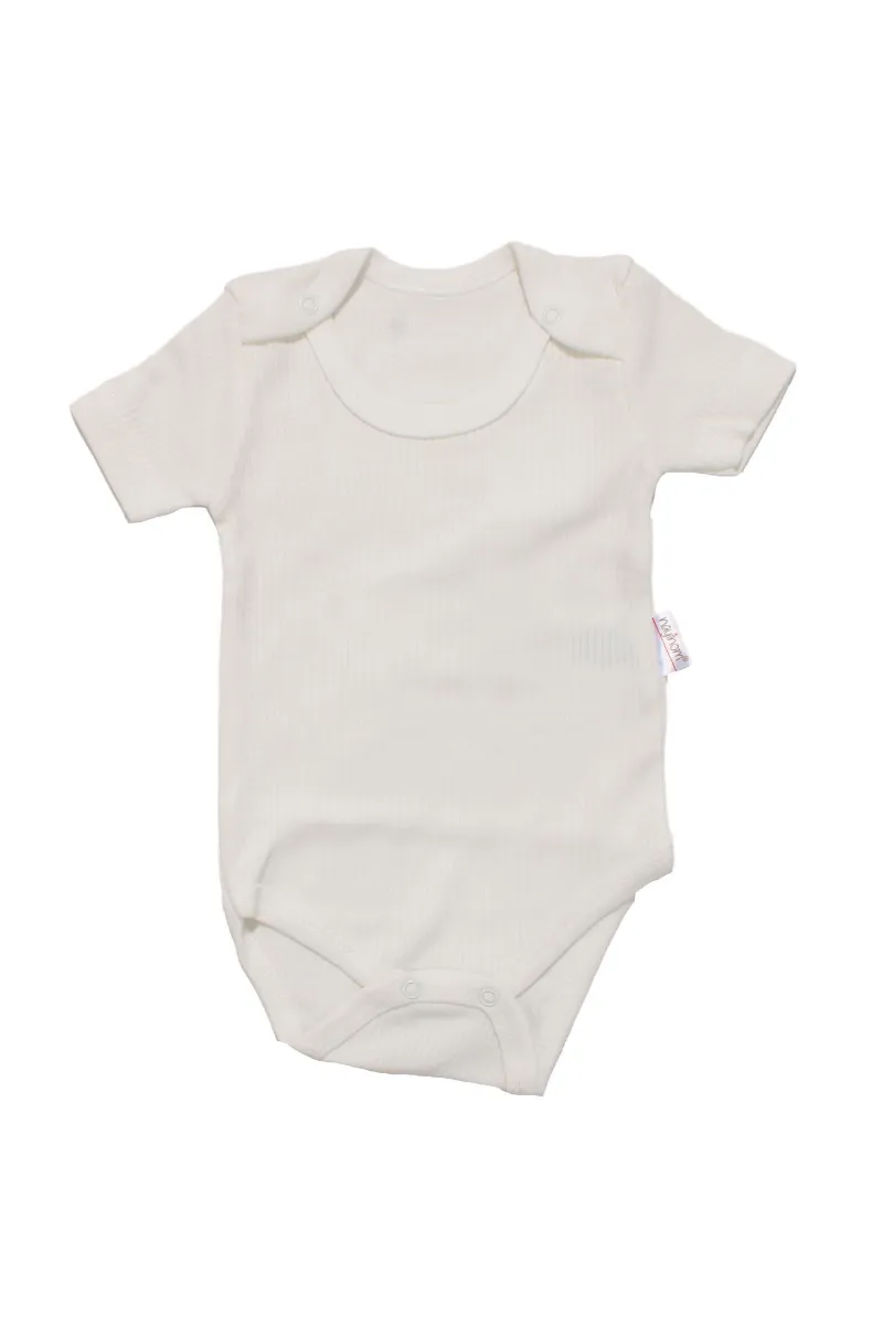 Unisex Ekru Raporlu Kısa Kol Çıtçıtlı Body Zıbın
