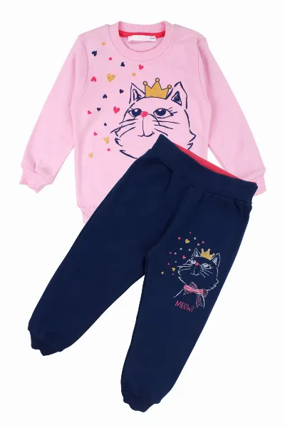 Kız Bebek Pembe Laci Kedi Baskılı 2'li Takım