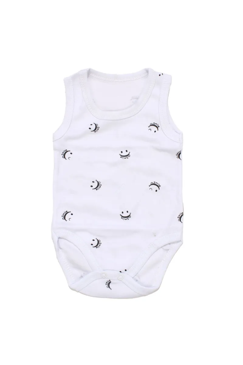 Unisex Beyaz Gülücük Baskılı Askılı Zıbın