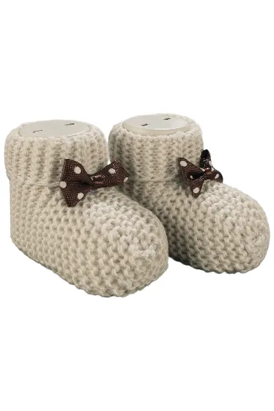 Unisex Kahverengi Puanlı Fiyonklu Triko Patik 0-6 Ay