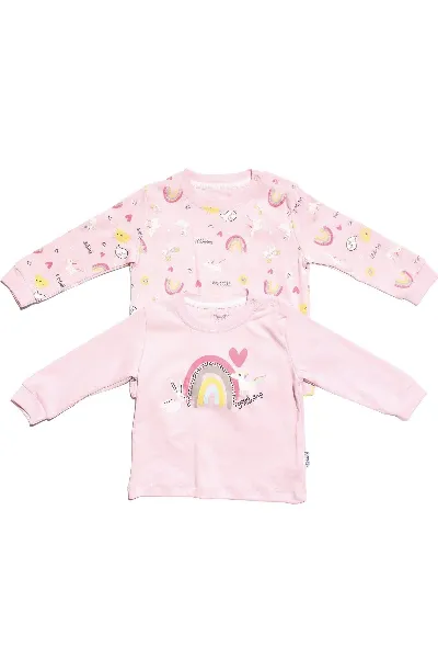 Kız Bebek Pudra Güneş Gökkuşağı Baskılı 2'li Body Set