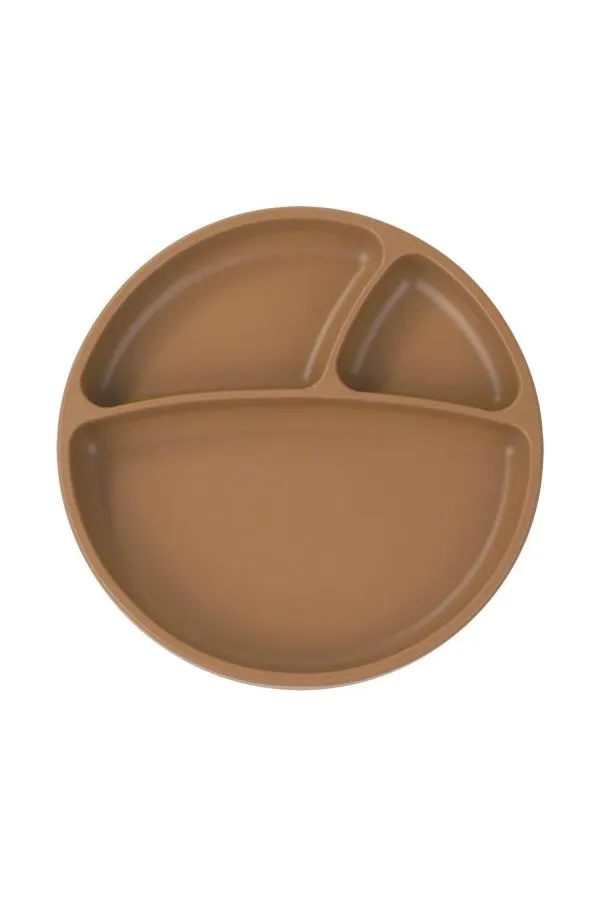 OiOi Porsiyon Vakum Tabanlı Silikon Tabak Woody Brown