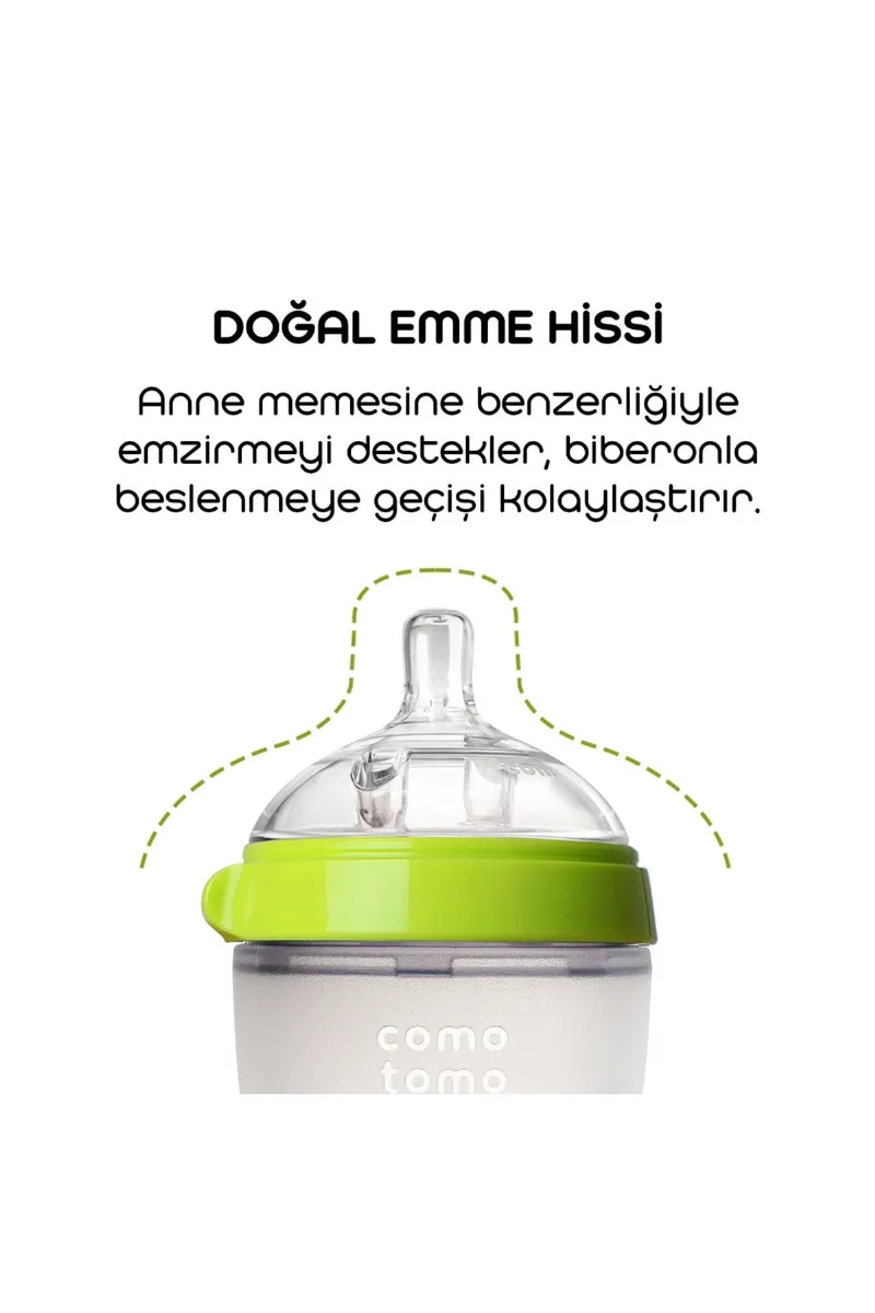 Comotomo Antikolik Silikon Biberon 250 ml 3-6 Ay Yeşil