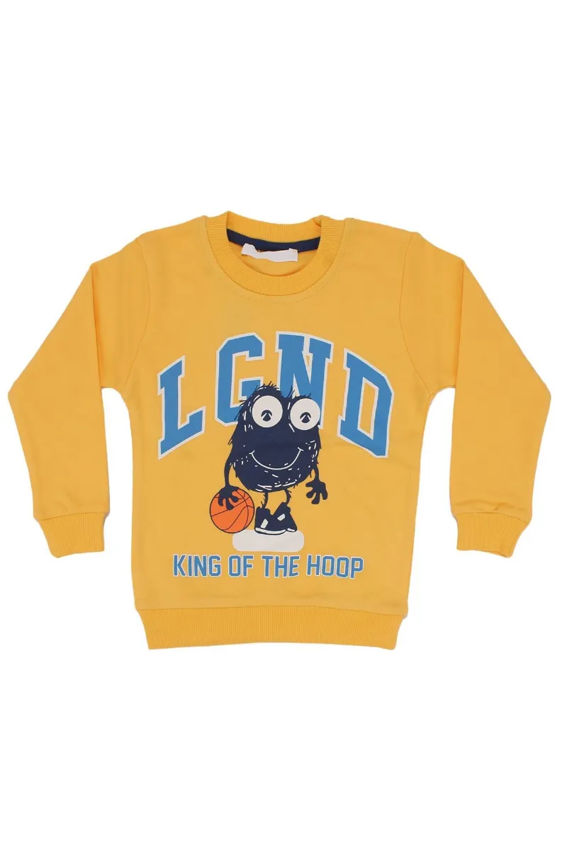 Erkek Çocuk Sarı Basketboll Topu Desenli Fiğürlü Tek Üst Sweat