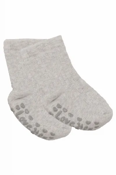 Unisex Gri Love Kaydırmaz Taban Polar Çorap