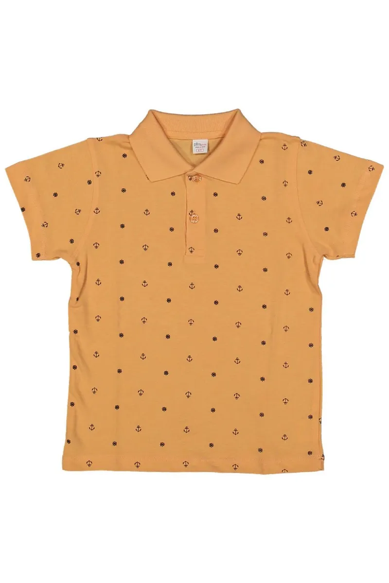 Erkek Çocuk Somon Çapa Baskılı Polo Yaka Tişört