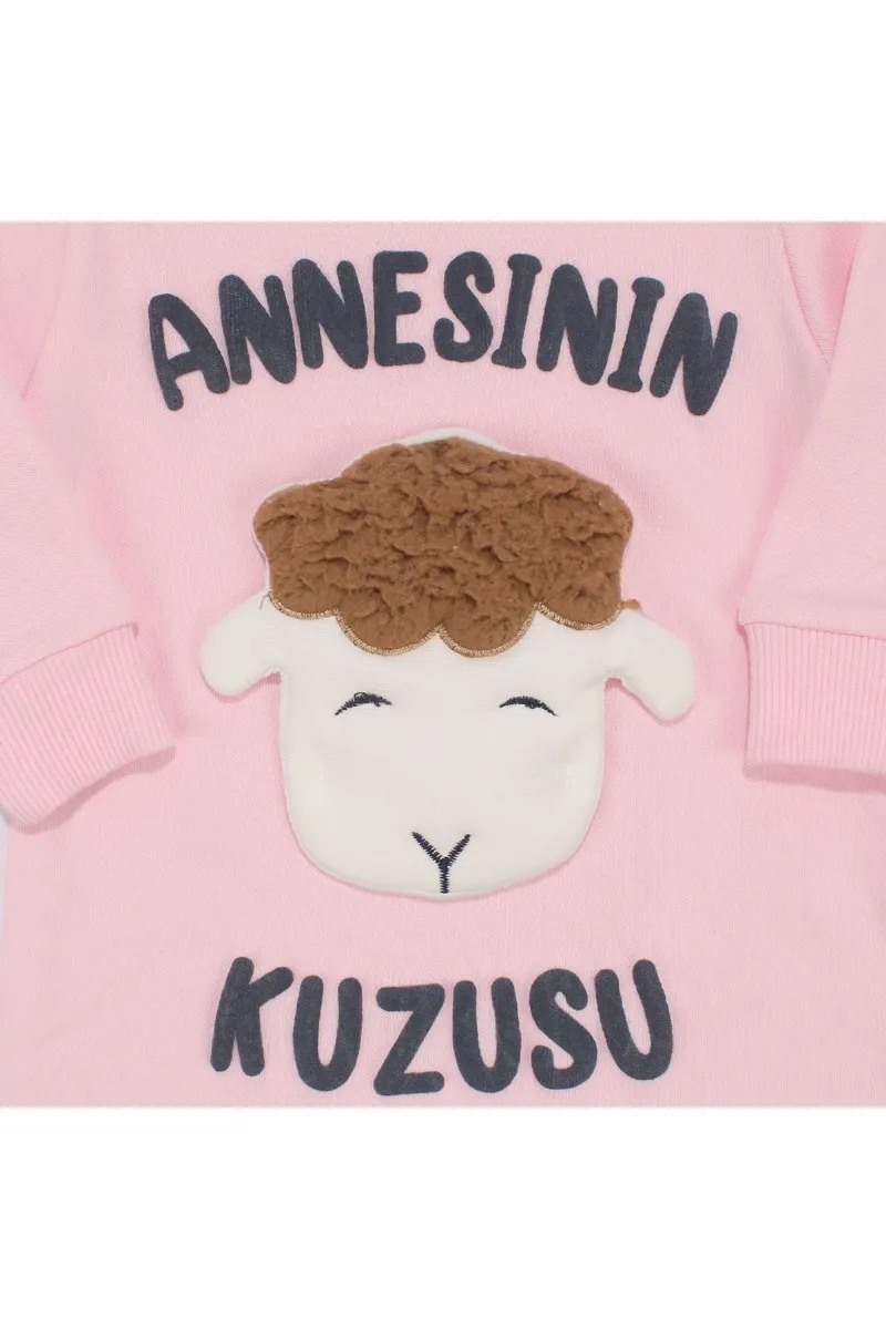 Kız Bebek Pembe Annesinin Kuzusu Yazılı Çıtçıtlı Tulum