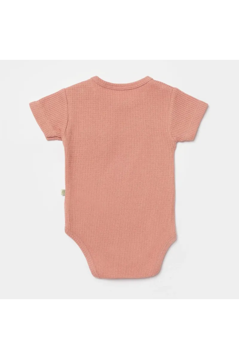 Bibaby Biorganic Waffle Smile Kısa Kol Bebek Body 56987 Red-Brown