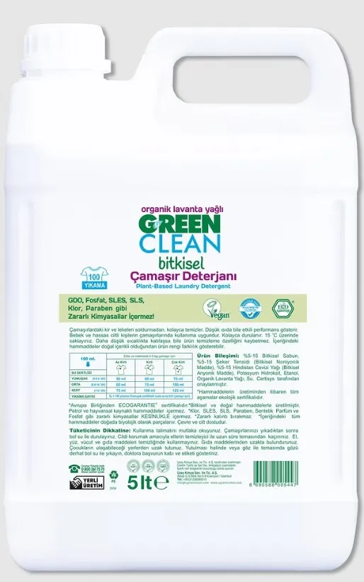 Green Clean Bitkisel Çamaşır Deterjanı 5lt