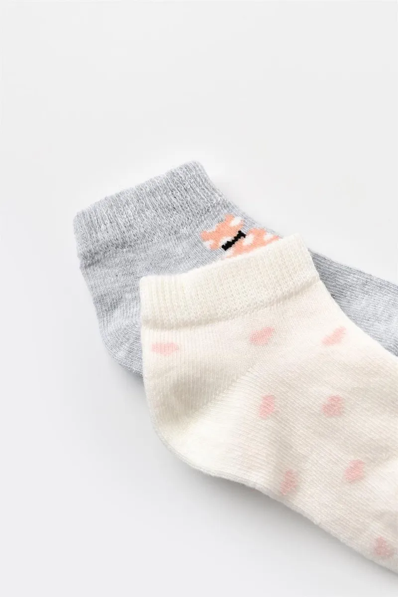 Bibaby Biorganic Cat 2'Li Yaş Patik Çorap 68427 Ekru Gri