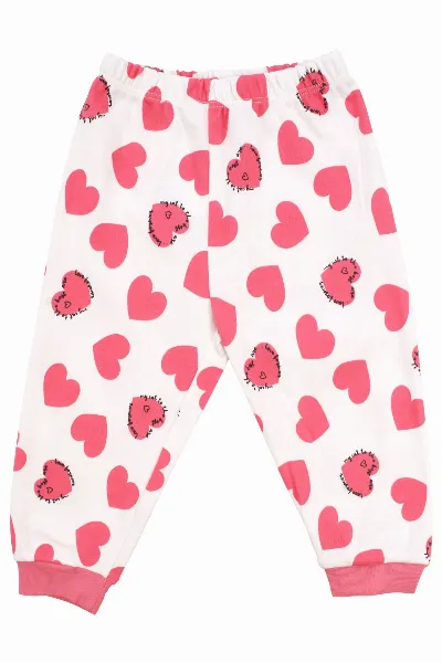 Kız Bebek Ekru Fuşya Kalp Desenli Pijama Takımı