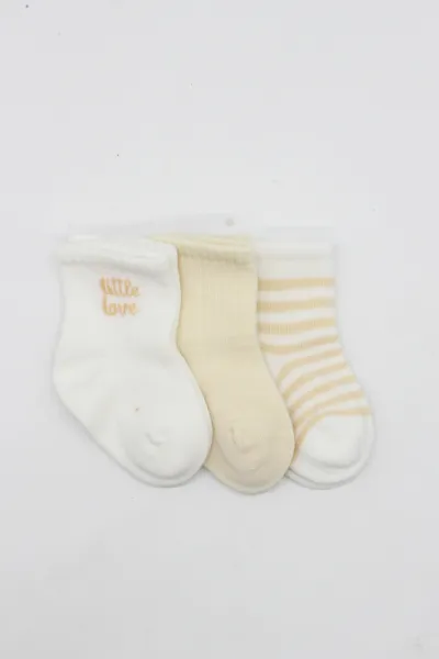 Bistyle Little Love Girl 3'lü Penye Soket Çorap 10137 Ekru