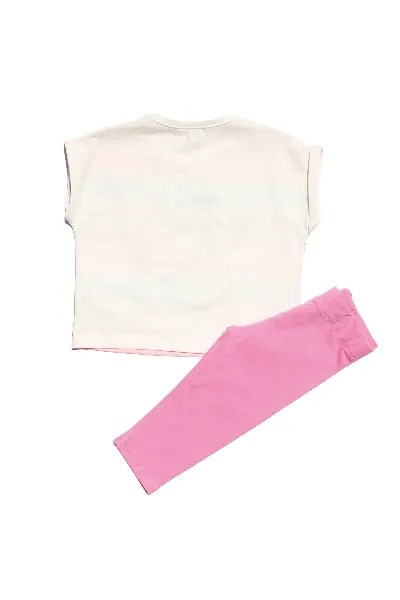 Kız Çocuk Pembe Renkli Çizgili Kiraz Nakışlı Taytlı 2'li Takım