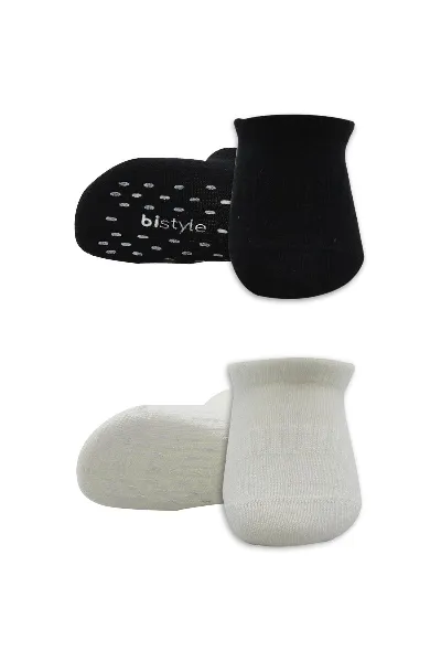 Bistyle 2'Li Sneakers Kaymaz Basic Penye Çorap 20103 Siyah Ekru