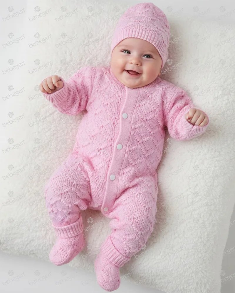 Bereli Triko Kız Bebek Tulumu - Pembe