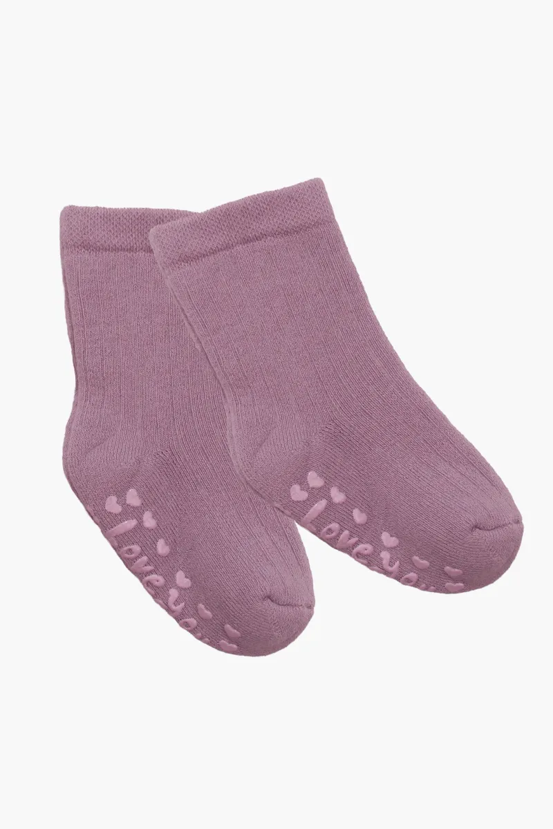 Unisex Mor Love Kaydırmaz Taban Polar Çorap