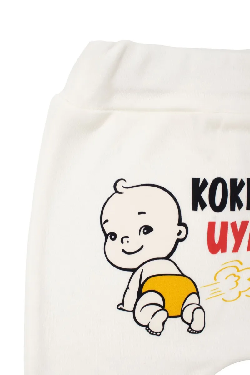 Unisex Ekru Koklama Uyardım Baskılı Manşetli Tek Alt