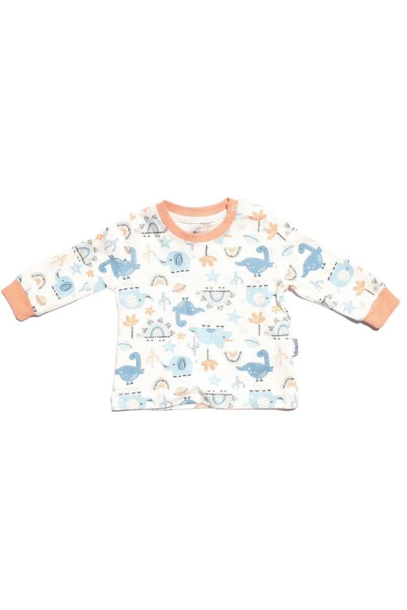 Erkek Bebek Ekru Turuncu Little Dinolu Baskılı 2'li Body Set