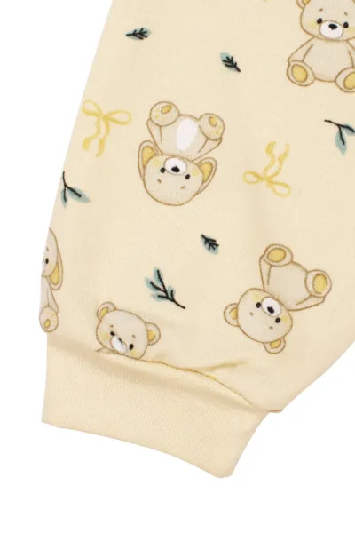 Unisex Sarı Ayıcık Tavşan Baskılı Çıtçıtlı Pijama Takımı