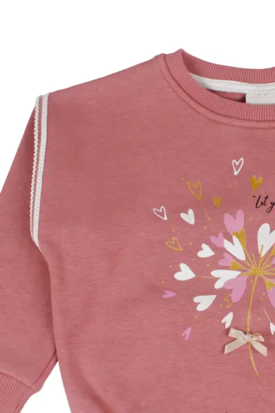 Kız Çocuk Pembe Kalp Baskılı Sweat