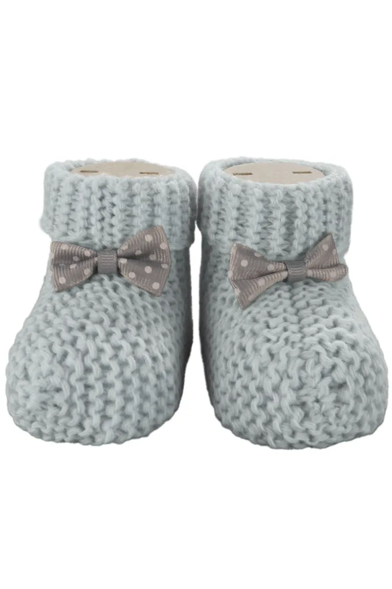 Unisex Gri Puanlı Fiyonklu Triko Patik 0-6 Ay