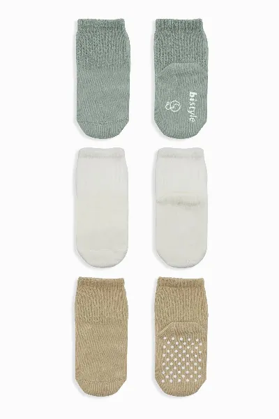 Bistyle 3lü Basic Kaymaz Penye Soket Çorap 10107 Nil Ekru Bej