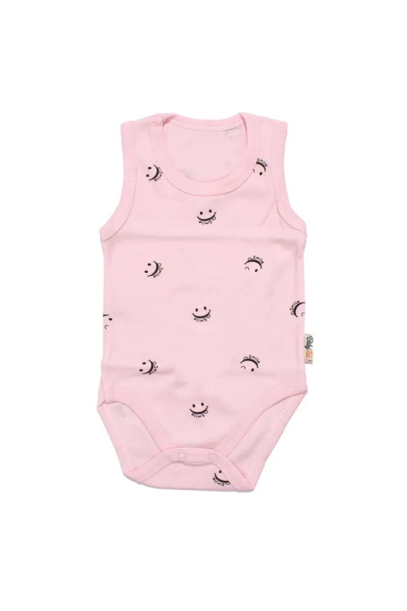 Unisex Pembe Gülücük Baskılı Askılı Zıbın