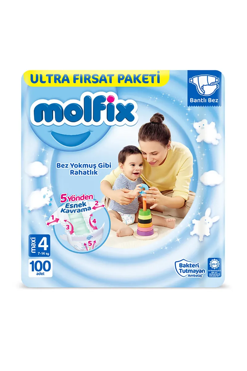Molfix Bebek Bezi Ultra Fırsat Paketi 4 Beden 7-14 Kg 100 Adet