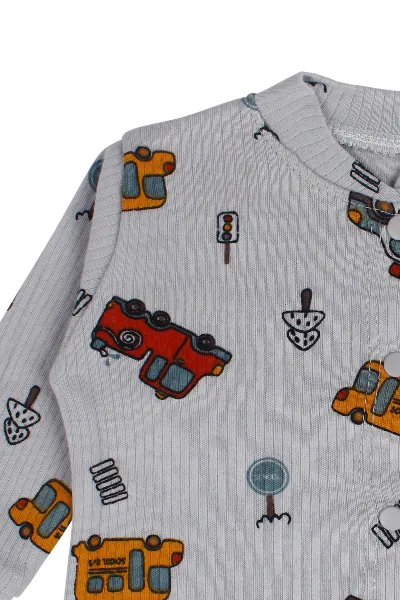 Erkek Bebek Gri Araba Baskılı 2'li Pijama Takımı