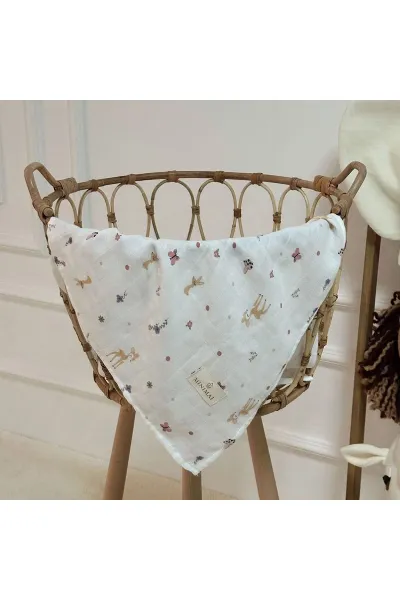 Unisex Beyaz Sarı Ceylan Desenli Puanlı Müslin Battaniye