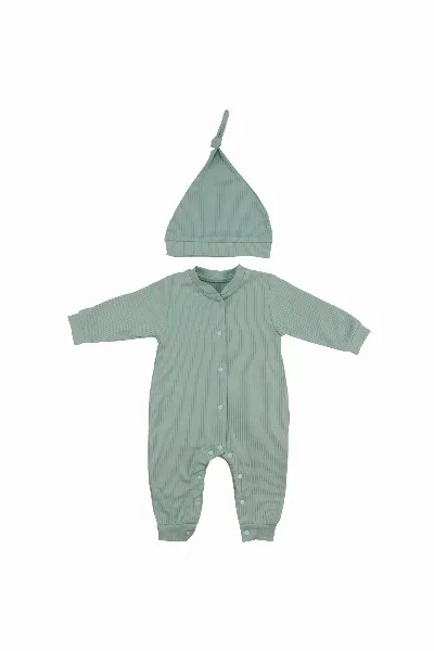 Unisex Su Yeşili Fitilli Düğümlü Bereli Çıtçıtlı Tulum