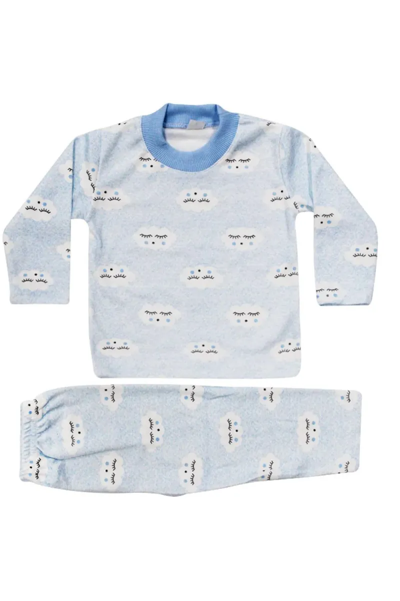 Erkek Bebek Bulut Desenli Alt Üst Mavi 2'li Pijama Takım