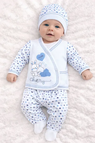 Chery Kalpli Açık Mavi 5 Parça Erkek Bebek Hastane Çıkış Seti