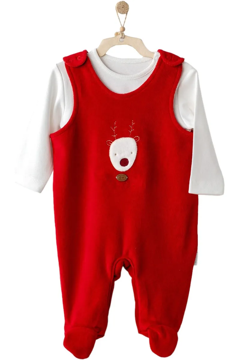 Andywawa AC25339 Happy Newyear Kadife Bebek Tulum Takım Red