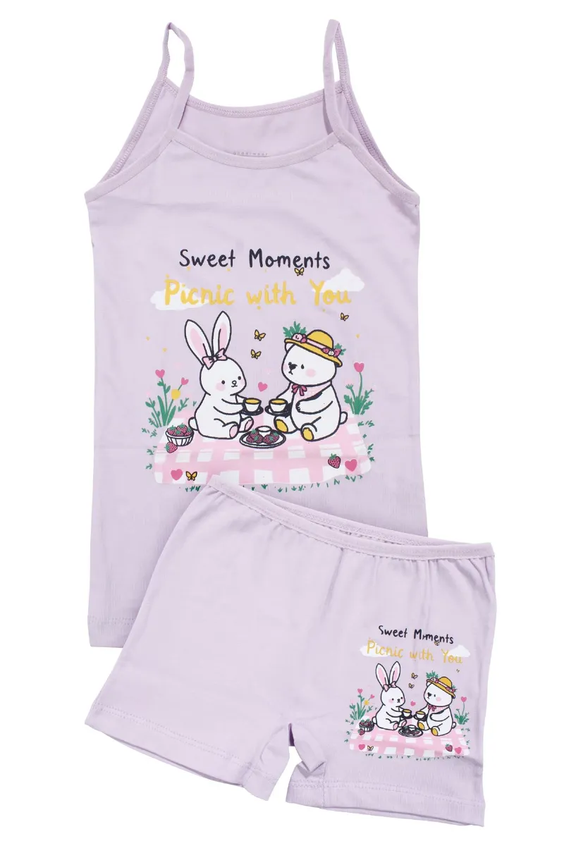 Kız Çocuk Mor Tavşan Baskılı Atlet Boxer Takım 2-3 Yaş