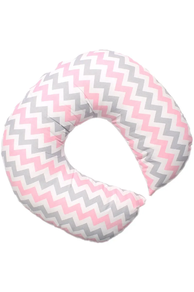 Beyaz Pembe Gri Zigzag Desenli  Bebek Emizrme Minderi