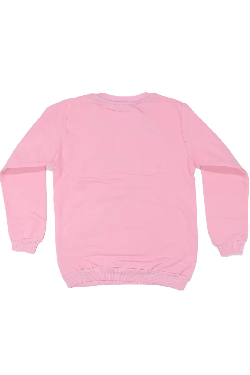 Kız Çocuk Pembe Çiçekli Unicorn Baskılı Tek Üst Sweat