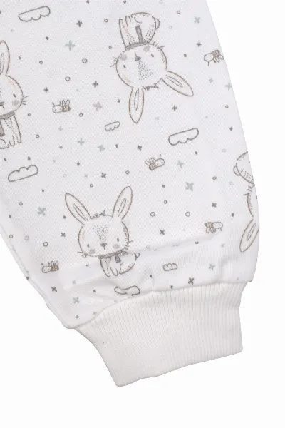 Kız Çocuk Ekru Tavşan Desenli Çıtçıtlı Pijama Takımı