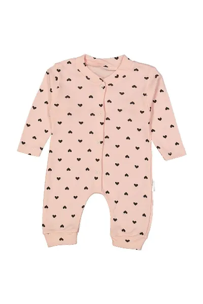 Kız Bebek Somon Kalpli Çıtçıtlı Tulum
