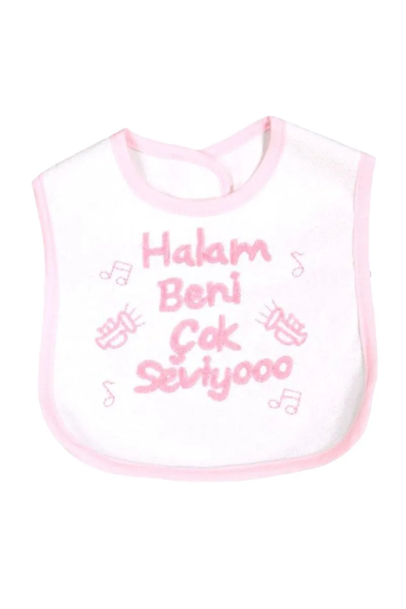 Kız Bebek Halam Beni Çok Seviyooo Nakışlı Pembe Su Geçirmez Önlük
