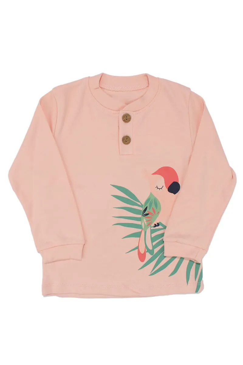Kız Çocuk Pembe Papağan Baskılı 2'li Pijama Takımı
