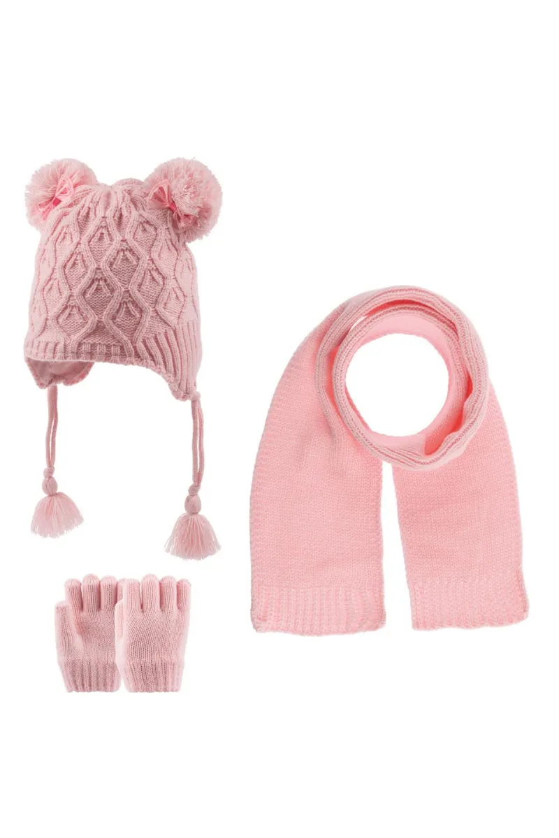 Kitti Atkı Bere Eldiven (1-4 Yaş) K22160-03 Koyu Pembe