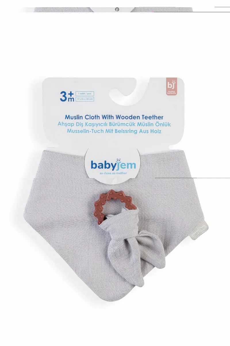 BabyJem Silikon Diş Kaşıyıcılı Müslin Önlük 736 Gri